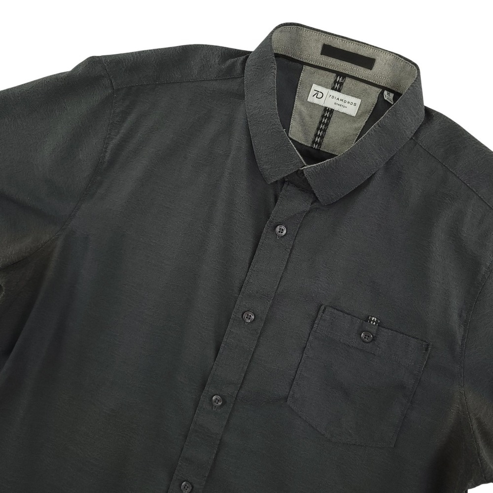 7 Diamonds Shirt Mens XL Gray‎ Solid Short Sleeve Button Up Jacquard Stretch